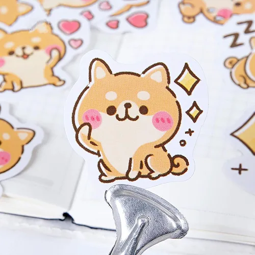 Miniatura 5 de Doraking 45 calcomanías adhesivas de papel adhesivo para perros de Shiba Inu en caja, para planificadores de portátiles, álbumes de recortes, tazas