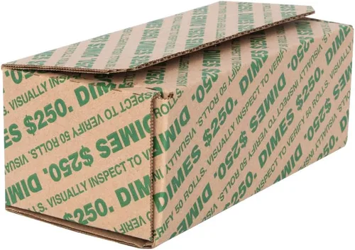 BankSupplies Dime - Caja para monedas (50 unidades, cartón corrugado azul y marrón, capacidad para 50 rollos, capacidad para envío y almacenamiento