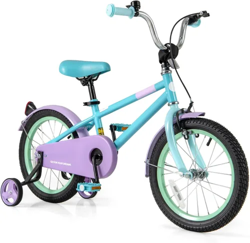 Miniatura 23 de BABY JOY Bicicleta infantil de macarones coloridos, de 12, 14, 16 y 18 pulgadas, bicicleta deportiva para niños con ruedas de entrenamiento
