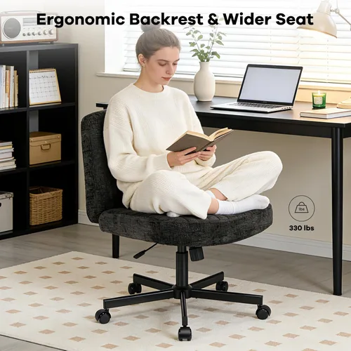 Miniatura 4 de Convertible Base Criss Cross Chair with Pocket Springs & Thicker and Wider Cushions, Armless Legged Office Chair Relieves Back Pain, Swivel Vanity