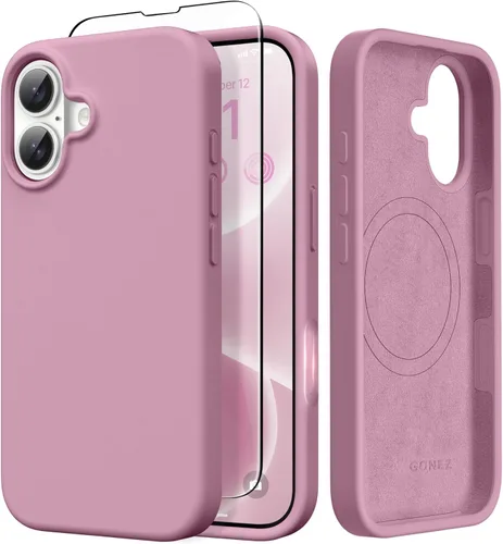 Miniatura 95 de GONEZ Funda de silicona para iPhone 14 Pro Max, compatible con MagSafe, con protector de pantalla + protector de lente de cámara, silicona líquida a