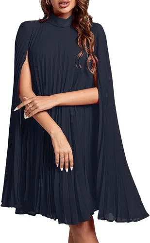 Miniatura 16 de Rooscier Vestido midi de fiesta plisado con cuello alto falso y espalda abierta para mujer