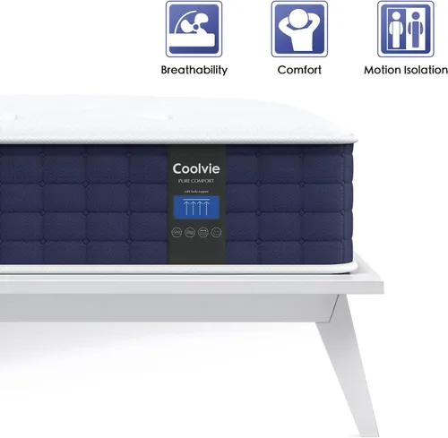 Miniatura 6 de Colchón Coolvie individual, híbrido de 10 pulgadas, resortes individuales con espuma viscoelástica, cama en una caja, sueño más fresco con alivio