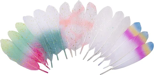 50 piezas de plumas de ganso naturales de 5 estilos, accesorios de ropa, paquete de estilos arcoíris, decoración de Pascua, Navidad, ropa y