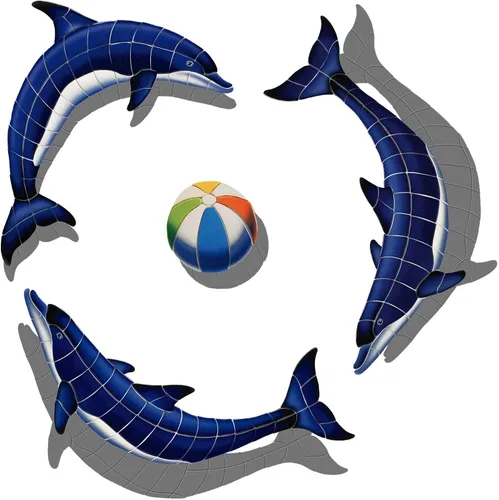 Miniatura 2 de Mosaico para piscina de cerámica con diseño de delfín azul