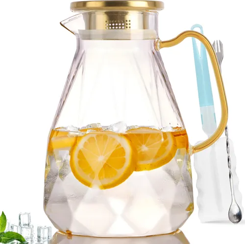 Miniatura 13 de Jarra de vidrio, jarra de vidrio de 1.5 litros con tapa, jarras y jarras de vidrio, jarra de té helado, jarra de agua con asa, jarra de vidrio