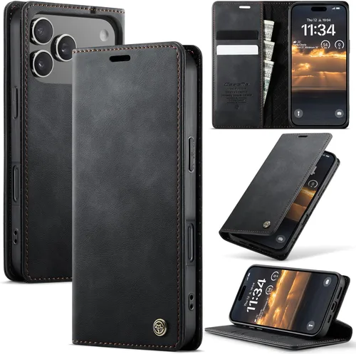 Miniatura 51 de Funda tipo cartera para iPhone 13 de piel tipo cartera con tarjetero y función atril, cierre magnético, bloqueo RFID, TPU a prueba de golpes