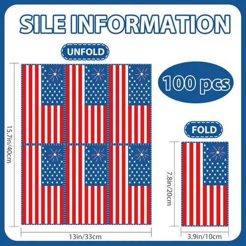 Miniatura 2 de 100 Pcs Patriotic Paper Napkins Disposable 4th of July Guest Napkins - Red White Blue Star Dinner Napkin for Patriotic Memorial Day Independence Day