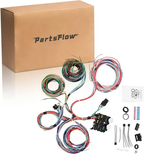 PartsFlow Arnés de cableado universal extra largo de 12 circuitos Street Hot Rod Wire para Chevrolet Chevy Mopar para Ford Muscle Car, arnés