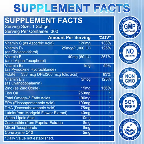 Miniatura 2 de Suplemento de luteína y zeaxantina AREDS 2 Plus+, vitaminas para los ojos, 40 mg de luteína y 8 mg de zeaxantina con vitaminas C, E, zinc, omega-3