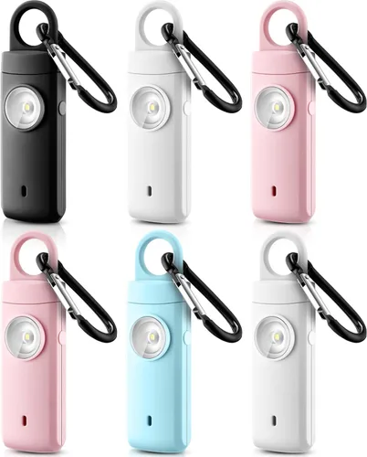 Miniatura 9 de Tellegloww 6 unidades de alarma personal recargables de seguridad para mujeres, 130 db, protección de alarma personal, sirena fuerte con llavero LED