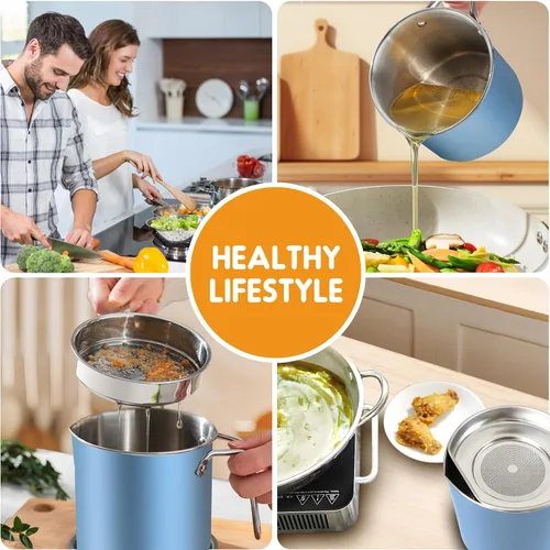 Miniatura 6 de Chihee Ahorro de grasa de tocino de acero inoxidable – Contenedor de aceite de 67.6 onzas líquidas con colador de malla fina y bandeja