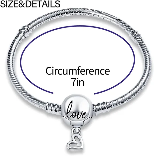 Miniatura 3 de KUNSIR Pulsera de plata de ley 925 con cadena de serpiente con hebilla redonda de amor, pulseras para mujeres y adolescentes
