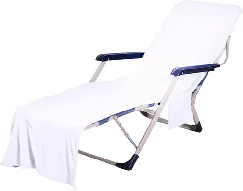 Muka Funda de microfibra para silla de playa y piscina, bolsillo práctico, 29 x 83 pulgadas, color blanco