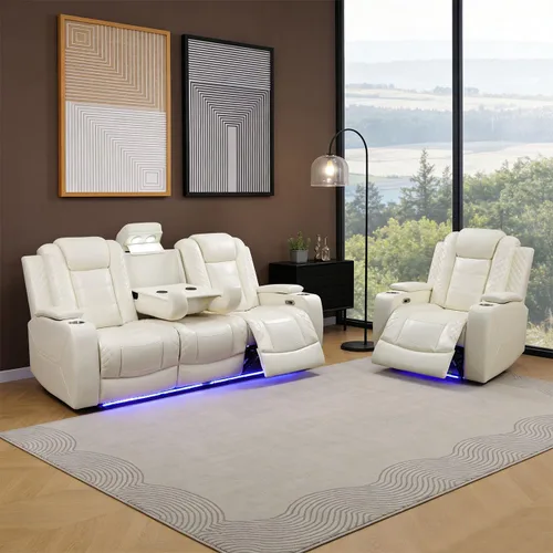 Miniatura 34 de Sofá reclinable individual eléctrico para muebles de sala de estar, silla reclinable de cuero con luces LED, puertos USB, almacenamiento oculto