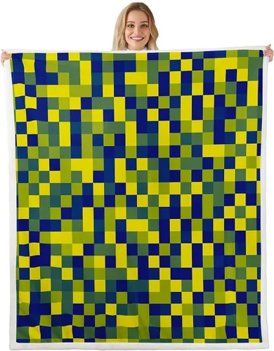 Miniatura 10 de Manfei Miner Style Grid Throw Blanket Green Pixel Shade Plaid Fleece Blanket Modern Geometric Games Cozy Throws for Bed Couch Sofa,Kids Boys Girls