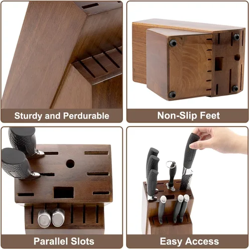 Miniatura 5 de RedCall Bloque universal para cuchillos, bloque grande de madera de bambú para cuchillos sin cuchillos, 14 ranuras, soporte universal para Marrón