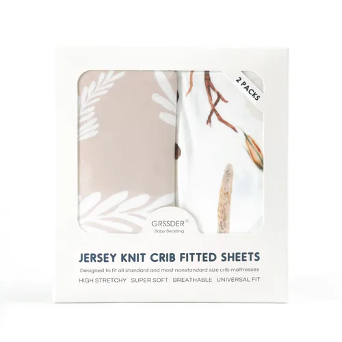 Miniatura 4 de Juego de 2 sábanas ajustables de cuna de punto de jersey elástico ultra suave, se adapta a todos los colchones de cuna estándar, seguras y Beige
