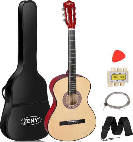 Miniatura 10 de Zeny Nueva Guitarra Acústica de 38 pulgadas para principiantes con funda para guitarra, correa, afinador y púa, Negro