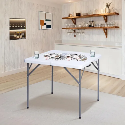 Miniatura 6 de Mesa plegable cuadrada de 34 pulgadas plegable por la mitad, mesa portátil de comedor de alta densidad resistente con asa de transporte, mesas