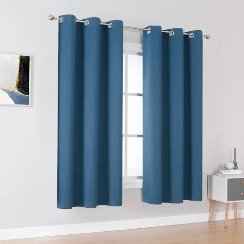 Miniatura 2 de DUALIFE Cortinas Azul Medianoche de 63 Pulgadas de Largo para Habitación de Niños, 2 Paneles, Cortinas con Ojales Boho para Dormitorio, Azul Denim