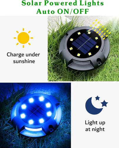 Miniatura 4 de Biling - Estacas solares para camino, 12 paquetes de luces solares brillantes azules para exteriores, impermeables para el patio, camino, jardín