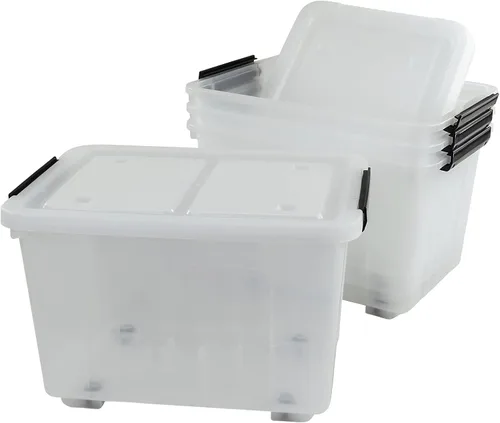Miniatura 5 de Caja de almacenamiento de 30 litros, transparente, juego de 4 cubos de plástico con tapas