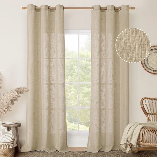 Miniatura 50 de LAMIT Cortinas de lino sintético para dormitorio, paneles filtrantes de luz, cortinas de lino con protección de privacidad con ojales para ventanas