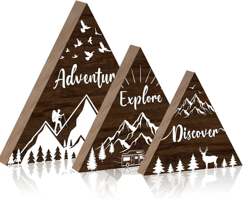 Miniatura 9 de Jetec Letrero de madera de montaña de 3 tamaños para cabaña, decoración de pared de montaña rústica, letrero de decoración de cabina de campamento