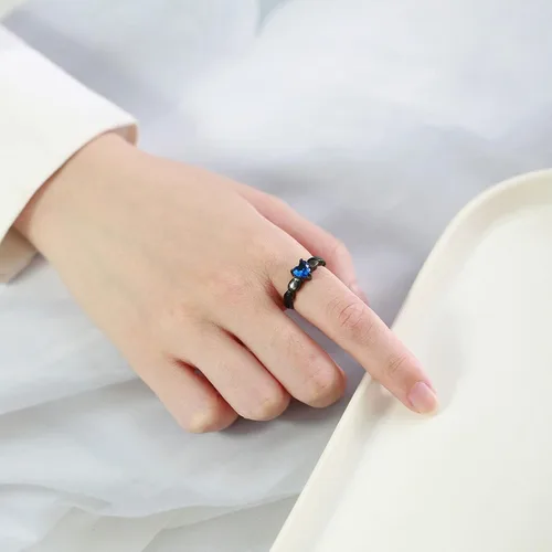 Miniatura 3 de Juego de anillos de boda personalizados en color negro y azul para él y ella, anillos de promesa a juego para parejas, anillos de acero inoxidable