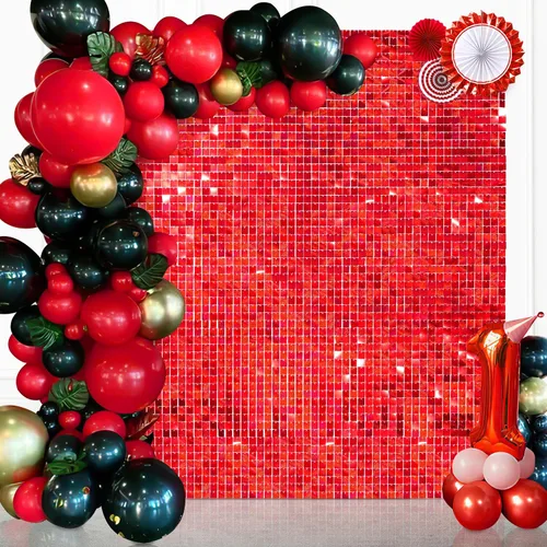 Miniatura 7 de Telón de fondo rojo iridiscente, paneles de fondo de pared brillante, fondo de Navidad para despedida de soltera, despedida de soltera, escenario