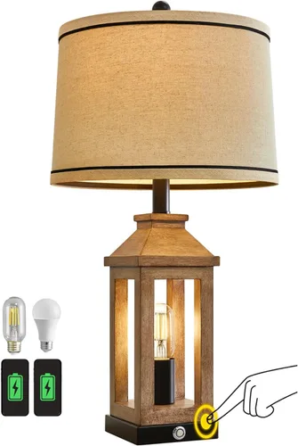 Miniatura 9 de G-SAFAVA Lámparas de mesa de granja de 23.75 pulgadas, puertos de carga USB A+C, lámpara de control táctil regulable de 3 vías, luz nocturna