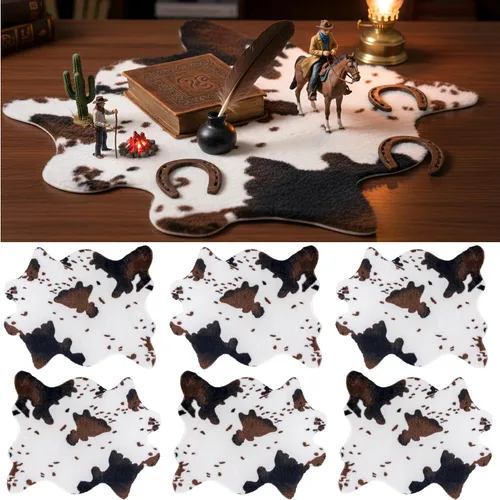 Miniatura 8 de 2 Pack Faux Soft Plush Mini Black and White Cow Print Rug, 20x16'' Cowhide Print Mat for Table Centerpiece,Cowboy Baby Shower Birthday Theme Party