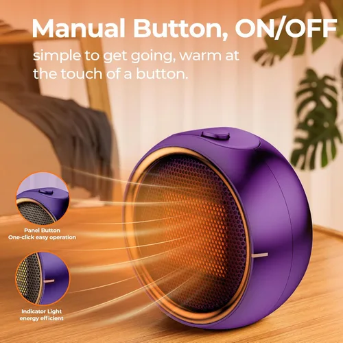 Miniatura 6 de ASNUG - Mini calentadores eléctricos portátiles de cerámica PTC para uso en interiores, calefacción eficiente 2S, protección contra Morado