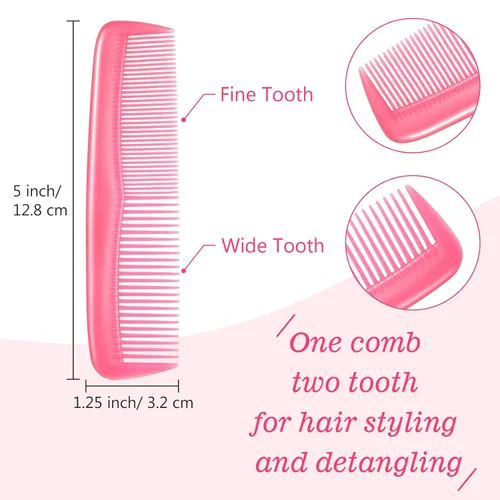 Miniatura 3 de Leinuosen Juego de 12 peines de bolsillo de plástico de dientes finos para peinar el cabello para mujeres y hombres, Peines para el cabello (Rosa)