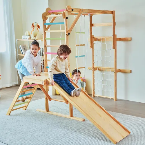 Miniatura 7 de Avenlur Grove 8 en 1 - Gimnasio de la selva interior con anillos de gimnasia, cuerda de escalada, columpio, tobogán, barras de mono, red de pared