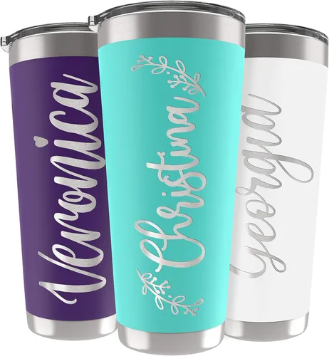 Miniatura 7 de Vasos delgados personalizados con tapa, regalos para ella de 20 onzas, rosa intenso, 12 diseños, vaso grabado personalizado con nombre, tazas Rosa