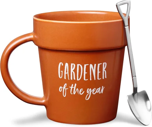VELENTI Taza de Café Jardinero de Regalo - Divertido Vaso con Maceta y Cucharón - Tazas de Café Geniales para Hombres, Mujeres - Taza para