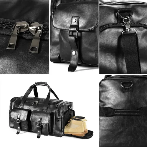 Miniatura 6 de Zeroway Bolsa de viaje de piel sintética con bolsa para zapatos 2 Negro