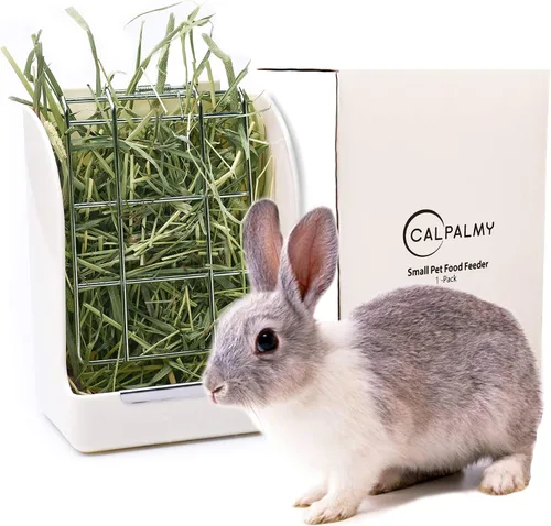 Miniatura 2 de CalPalmy Comedero de heno para conejos, cobayas y chinchillas, minimiza los residuos y el desorden con dispensador de heno colgante de 5.5 x 3.5 x