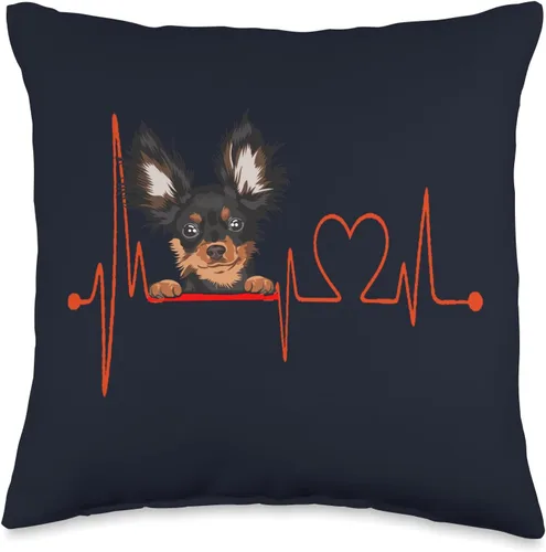 Russian Toy Terrier Owners & Lovers Gifts & Tees Russian Toy Terrier Heartbeat EKG My Dog is My Valentine - Almohada de 16 x 16 pulgadas, multicolor