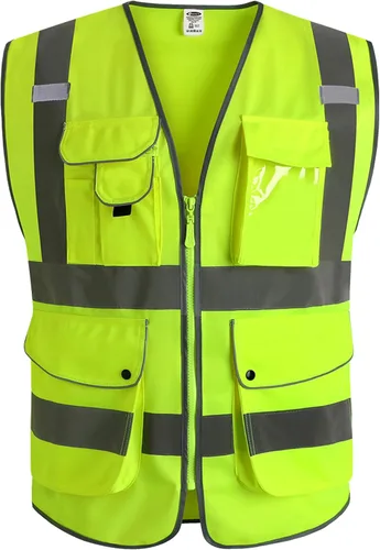 Miniatura 53 de JKSafety Chaleco de seguridad frontal con cremallera de alta visibilidad de 9 bolsillos de color dual MESH Lite Tira reflectante con ribete