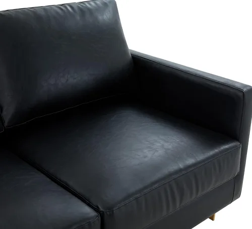 Miniatura 5 de LeisureMod Lincoln - Sofá de cuero moderno de mediados de siglo de 83 pulgadas, sofá tapizado de 3 asientos con marco de metal dorado, muebles
