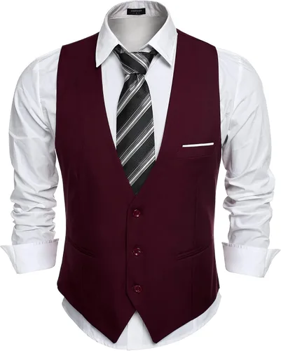 Miniatura 4 de COOFANDY - Chalecos de traje casuales con cuello en V, sin mangas, entallados, para hombre