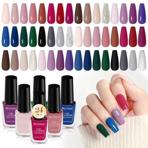 Miniatura 9 de Juego de esmaltes de uñas de secado rápido, 24 piezas de esmalte de uñas regular a granel blanco, nude, rosa, rojo, verde, azul, de larga duración