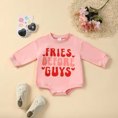 Miniatura 25 de Traje de bebé niña para el primer día de San Valentín, mameluco de burbujas con cuello redondo, sudadera linda para primavera y otoño