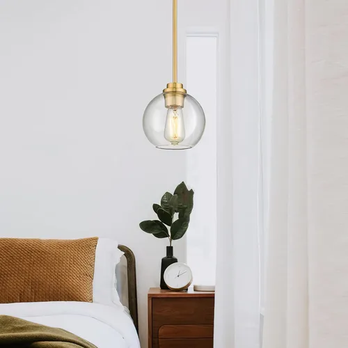 Miniatura 2 de Luces Colgantes de Latón para Isla de Cocina Paquete de 2, Luz Colgante Dorada Estilo Granja con Pantalla de Globo de Vidrio Transparente