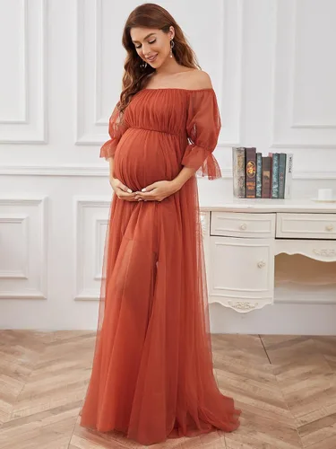 Miniatura 3 de Ever-Pretty Vestido de maternidad de tul con hombros descubiertos para mujer 20862