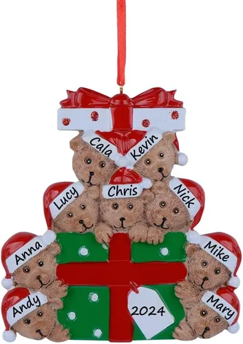 Miniatura 10 de Adornos de Navidad familiares personalizados 2023 – Adorno de Navidad de familia de 2 osos – Decoración de árbol de caja de regalo de oso
