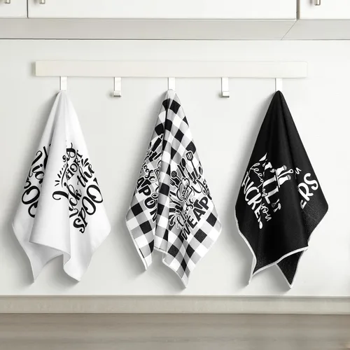 Miniatura 2 de Bencailor Juego de 6 Paños de Cocina de Plátanos Negros y Blancos Decorativos Toallas de Mano para Platos Absorbentes de Secado Rápido Toallas de Té